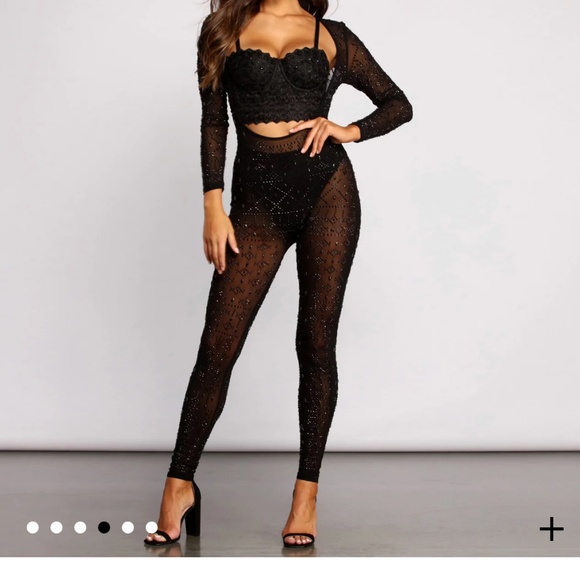 Heat Up The Party Mesh Embellished Catsuit - Picture 2 of 4